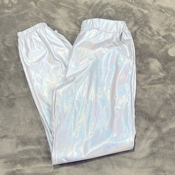 Shiny Metallic High Waist Stretchy Jogger Pants size S - Picture 2 of 4